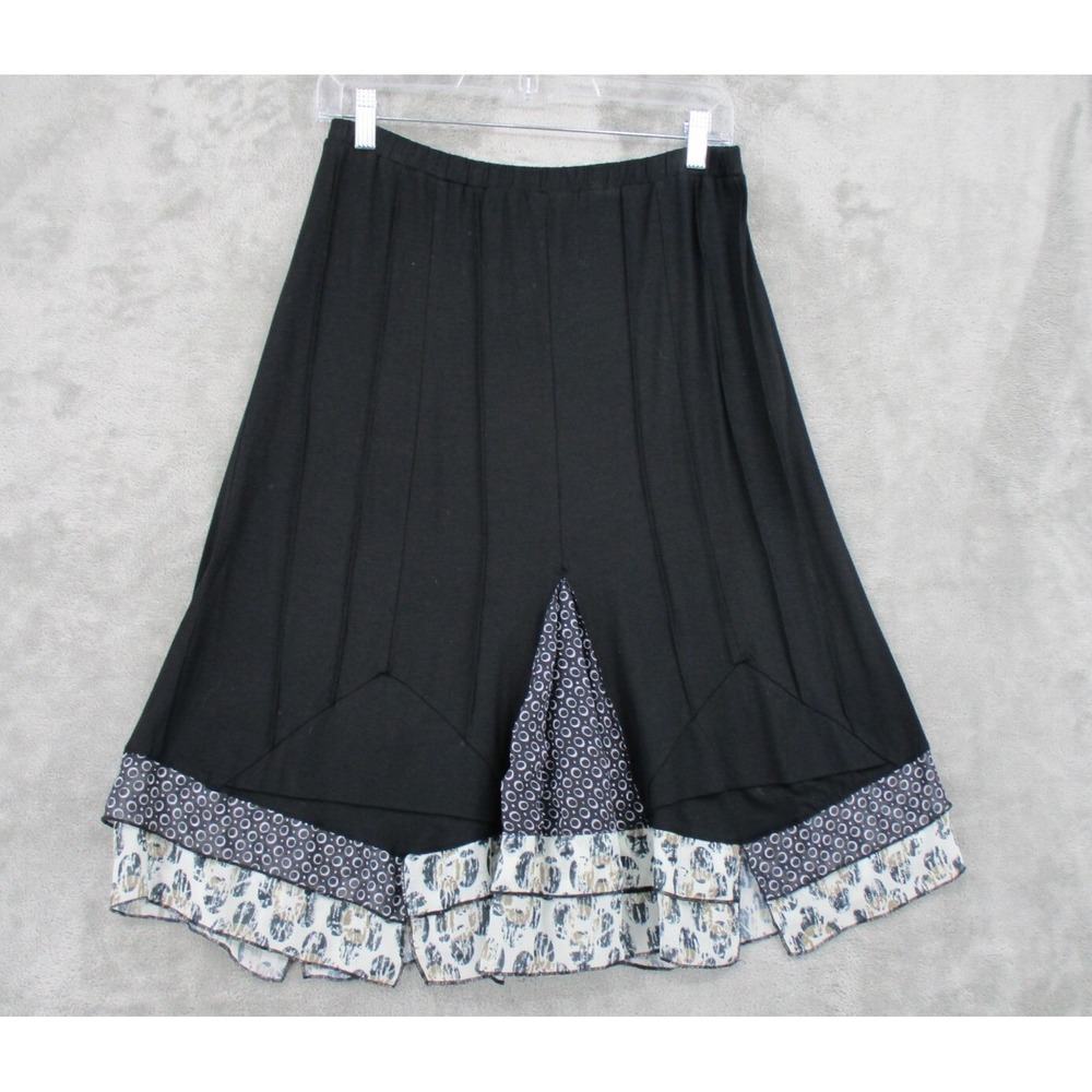 Dolcezza Skirt Womens Size M Ruffle Hem Pleated Artsy Art to Wear Pull On Black